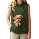 Girls' Sleeveless Hoodie with Pet Pouch – Kids Casual Top Ages 3-14