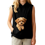 Girls' Sleeveless Hoodie with Pet Pouch – Kids Casual Top Ages 3-14