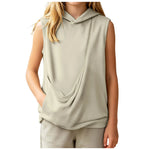 Girls' Sleeveless Hoodie with Pet Pouch – Kids Casual Top Ages 3-14