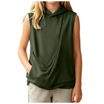 Girls' Sleeveless Hoodie with Pet Pouch – Kids Casual Top Ages 3-14