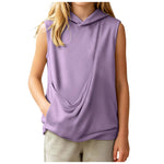Girls' Sleeveless Hoodie with Pet Pouch – Kids Casual Top Ages 3-14