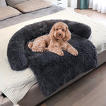 Soft self-warming dog sofa bed mat with plush velvet pet cushion